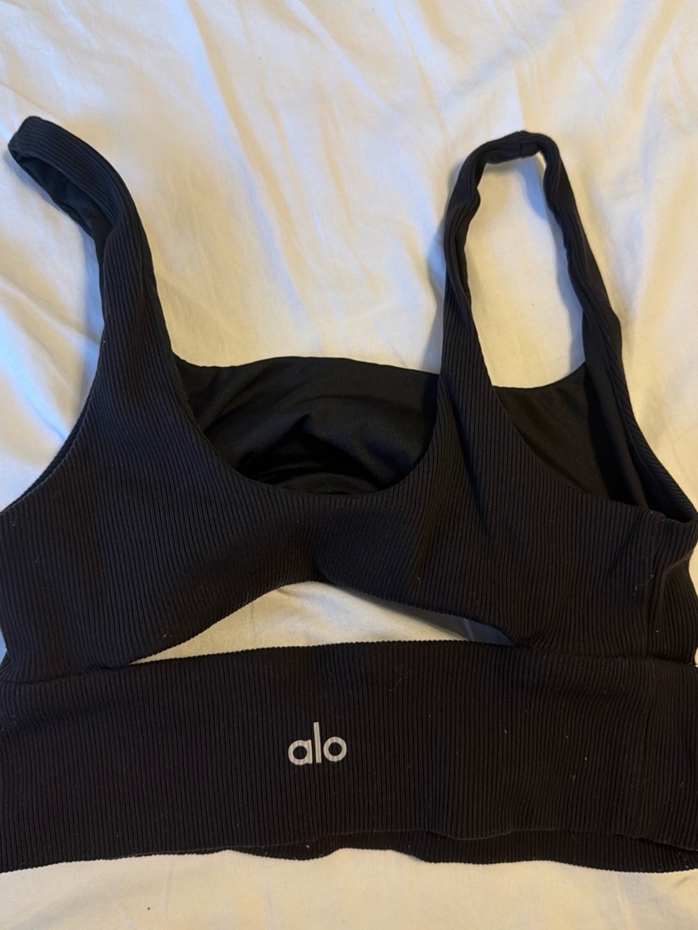 ALO Yoga Black Ribbed Scoop-Back Sports Bra